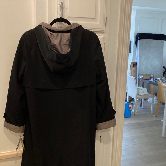 NWT Gallery Womens Trench Raincoat Sz Med Removable Hood Water Resistant Black - Picture 13 of 15